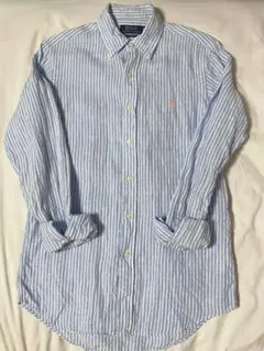 ポロラルフローレン　水色　ストライプ　リネンシャツ