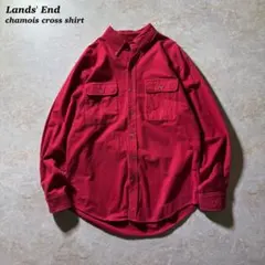 Lands' Endシャモアクロスシャツ古着レッドM当時物CBOY無地 90s赤