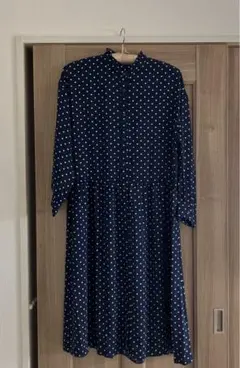 ドット柄　ネイビー白　ワンピース　11〜13号　Lサイズ　フォーマル