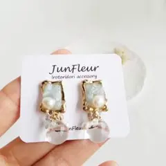 155* スクエア天然石の耳飾り(アクアマリン) ピアス/イヤリング