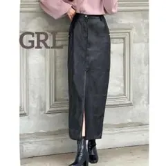 グレイル フロントスリットレザータイトスカート ロング 黒 合成皮革