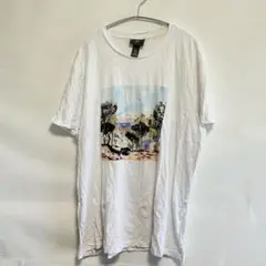 エイチアンドエム 風景画 Tシャツ クルーネック 半袖 ビッグサイズ XL 白綿のサムネイル