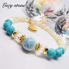 19 天然石 パワーストーン ブレスレット 数珠 15cm ラリマー ターコイズ