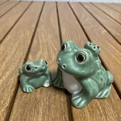 レトロ カエル 陶器 置物 親子 縁起物 和風 オブジェ ミニチュア 2個セット