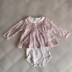 プチバトー 花柄ロンパース 74 ワンピース風 女の子 ベビー服　12m