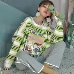 レディース パジャマ ルームウェア スヌーピー ボーダー 長袖 部屋着 かわR