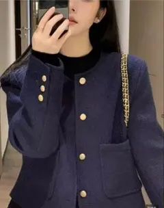 SHEIN ノーカラージャケット 네이비