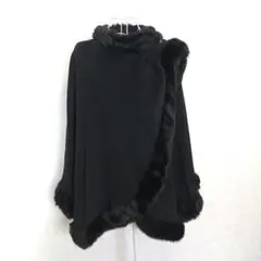 希少デザイン 左右非対称 アンゴラ100% エコファー付き ケープコート 日本製