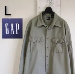 GAP オールドギャップ　長袖　ワークシャツ　カーキ　サイドポケット　Lサイズ