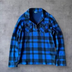 POLO ラルフローレン 青黒チェック ハーフジッププルオーバーシャツ　S