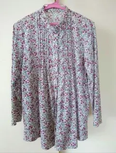 noa-ge 花柄シャツブラウス 花柄プリーツ長袖チュニック