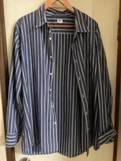 無印良品 ネイビー/ホワイトストライプ 長袖シャツ xl