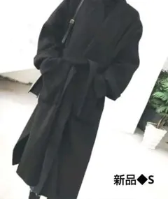 ベルト付き  オーバーサイズテーラードコート/チェスターコート  Sサイズ 黒