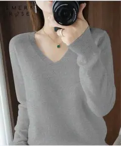 冬物SALE❗️グレー Vネック 長袖ニット