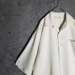 シルクオープンシャツ　無地アロハ　白　貝ボタン　刺繍　XL