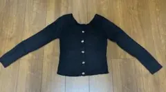ブラック リブニット 前ボタン 長袖カットソー