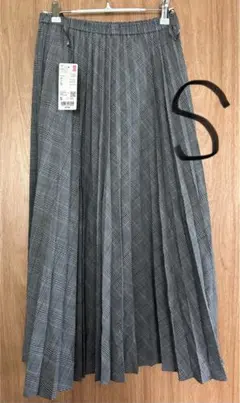 ユニクロ アコーディオンプリーツロングスカート グレー チェック柄