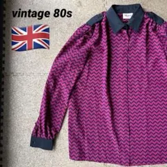 美品・ビンテージ80s90s【UK製・幾何学模様・クレリックシャツ】ルビーピンクのサムネイル