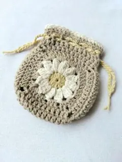 ハンドメイド　かぎ針編み　お花の巾着袋