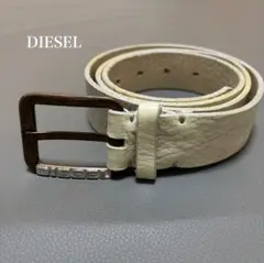 DIESEL ディーゼル　ロゴ　本革ベルト　ホワイト　ヴィンテージ感　CM90