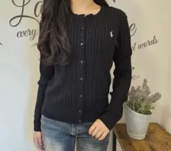 ポロ ラルフローレン ケーブル ニット カーディガン ブラック　S〜XS相当