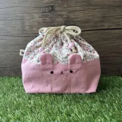 スタイくま テディベア お弁当袋 ピンク リボン ベージュ 巾着袋 入園