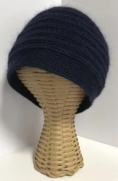 【値下げ】ハンドメイド(766) 手編み ニット帽 濃紺 モヘアのサムネイル