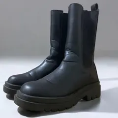 レディース 厚底 サイドゴアブーツ ブラック Ｌサイズ ミドル丈