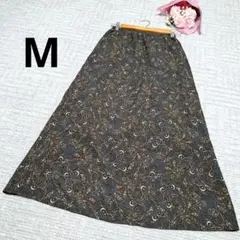 ペイズリー柄 フレア ロングスカート アジアン ブラウンネイビー系 春夏 M