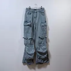 ライトブルー　デニム カーゴパンツ　海外　fashion nova