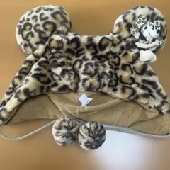 ミニーマウス マスコット付きファンキャップ　ヒョウ柄　被り物　ディズニー