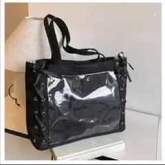 痛バッグ　ライブトート　黒リボン　大容量　推し活　ヲタ活　A4 地雷系