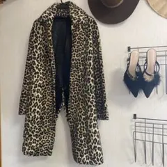 古着 レオパード柄 フェイクファー ロングコート