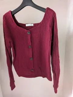 リブ編み バーガンディ 長袖セーター