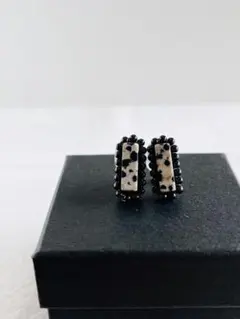 【天然石刺繍／イヤリング】ダルメシアンジャスパー×ブラックスピネル