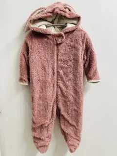 うさぎロンパース　もこもこカバーオール　ピンク80cm SWEETMOMMY