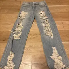 MOUSSY ダメージ加工 ワイドレッグジーンズ