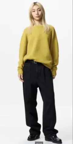 【美品】UNIQLOラムクルーネックセーター　イエロー　XL