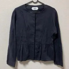 S&S スピック＆スパン 2WAYリネンペプラムブルゾン ノーカラージャケット