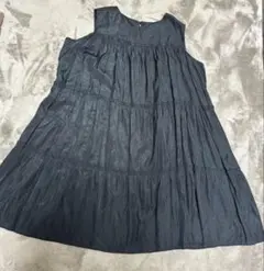 ノースリーブティアードワンピース ダークグレー光沢