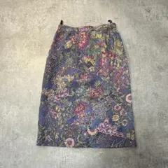 vintage 花柄タイトスカート 11号　立体感　薄紫