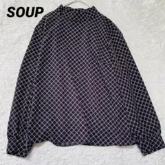 スープ ブラウス チェック ハイネック 長袖 トップス ワールド デザインボタンのサムネイル