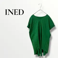 INED イネド　グリーン 半袖 Tシャツ　カットソー　M 無地　Vネック