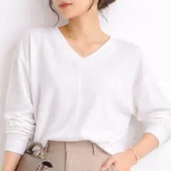 nano universe リブVネックカットソー L ホワイト レディース