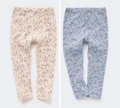 UNIQLO リブ レギンス 花柄 10分丈 2枚セット 白 ブルー