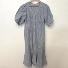 Hudson honey パフスリーブワンピース ストライプ柄 M