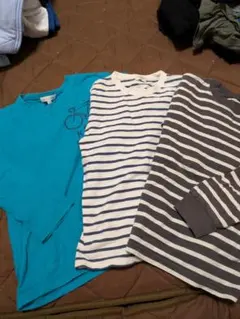 長袖カットソー3枚セット（青・ストライプ）