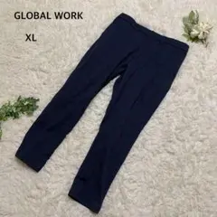 グローバル　パンツ カジュアル　ウエストゴム　裏起毛　秋冬　シンプル　XL 紺色
