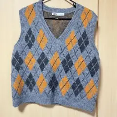 ZARA アーガイル柄 ニットベスト Mサイズ