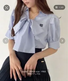 刺繍入りボウタイリボンブラウス